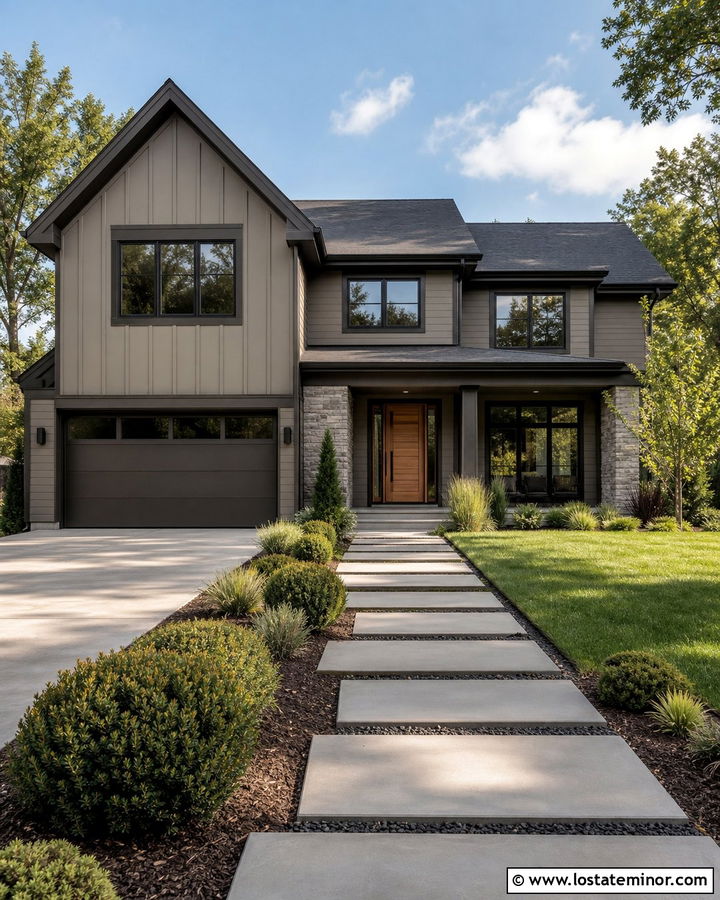 Monochromatic Greige Siding And Trim - 30 Greige House Design With Siding Ideas