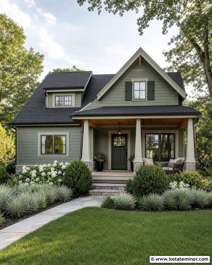 Monochromatic Moss Green House With Dutch Door - 30 Moss Green House Design With Dutch Door Ideas
