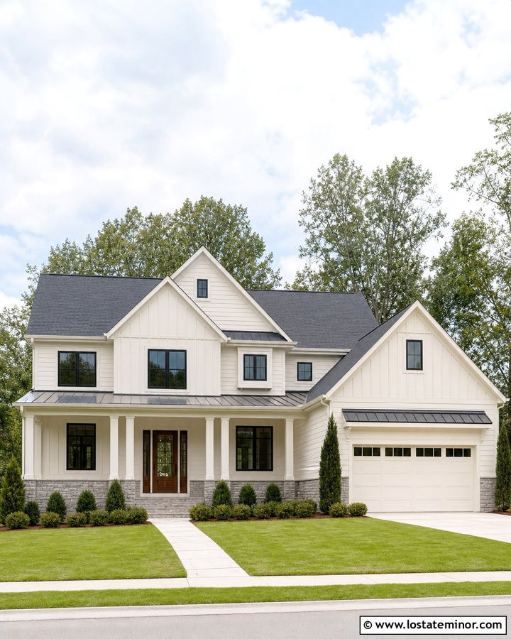 Monochromatic Off White House And Trim - 30 Off White House Design With Trim Ideas
