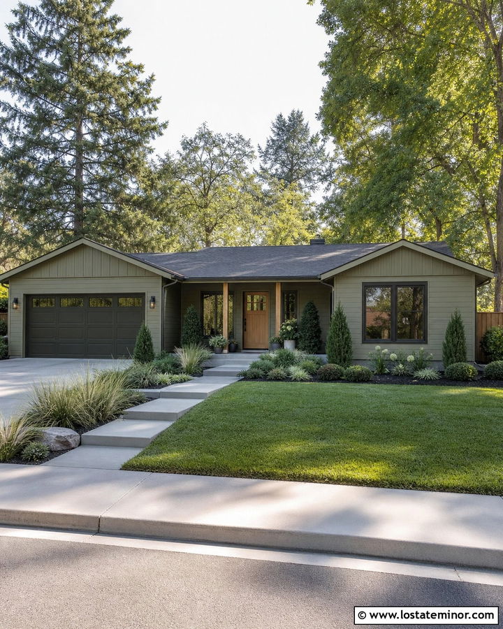 Monochromatic Olive Green House - 30 Olive Green House Design With Accents Ideas