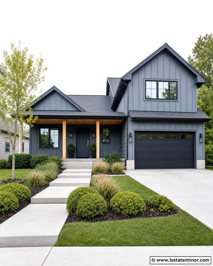 Monochromatic Slate Blue Board And Batten - 30 Slate Blue House Design With Board and Batten Ideas