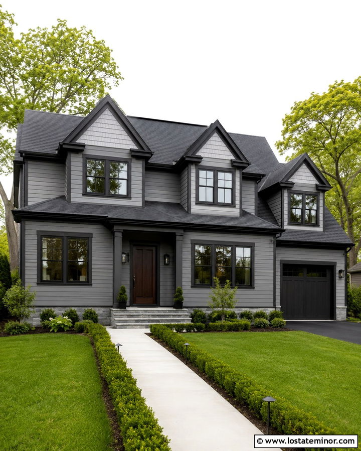 Monochromatic Slate Grey House With Dormers - 30 Slate Grey House Design With Dormers Ideas