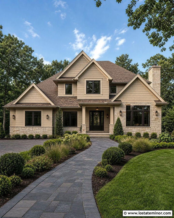 Monochromatic Tan House With Tan Shingles - 30 Tan House Design With Shingles Ideas