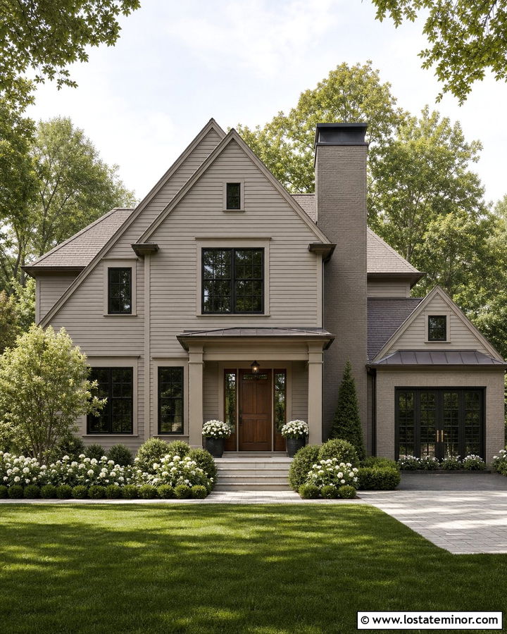 Monochromatic Taupe House With Matching Chimney - 30 Taupe House Design With Chimney Ideas
