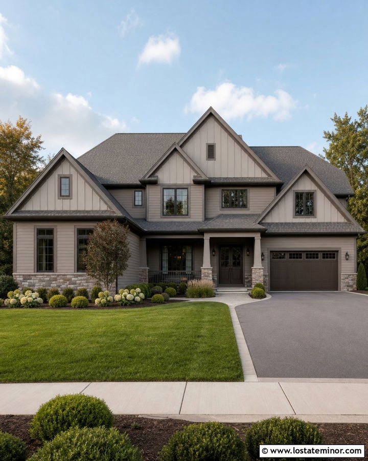 Monochromatic Taupe House With Multiple Gables - 30 Taupe House Design With Gables Ideas