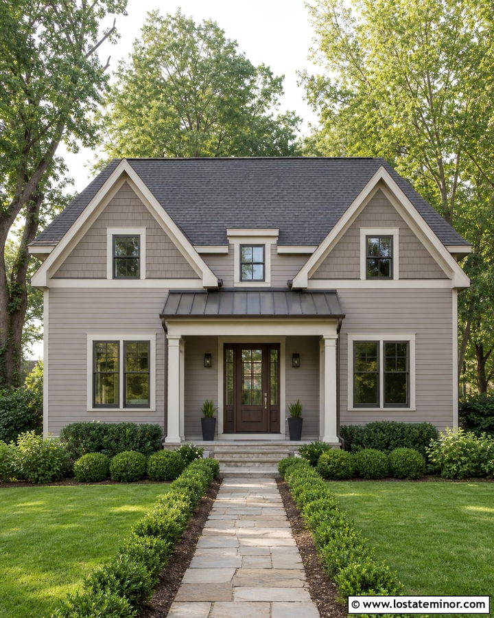 Monochromatic Taupe House With Painted Cedar Shake - 30 Taupe House Design With Cedar Shake Ideas