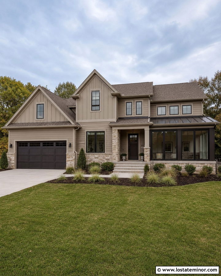 Monochromatic Taupe House With Sunroom - 30 Taupe House Design With Sunroom Ideas