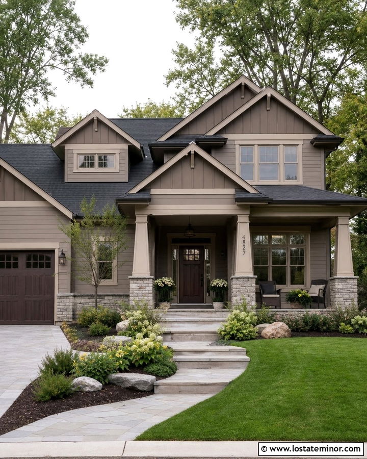 Monochromatic Taupe Siding Exterior - 30 Taupe House Design With Siding Ideas