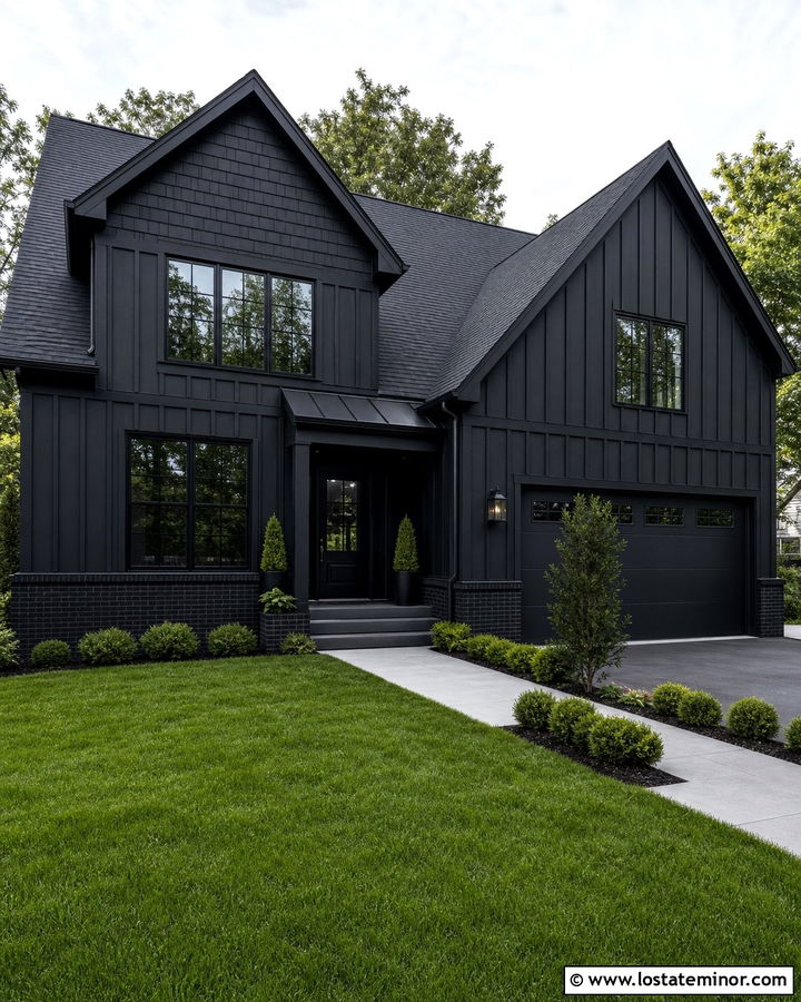 Monochrome Black House With Black Shingles - 30 Black House Design With Shingles Ideas