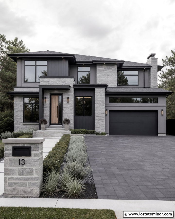 Monochrome Gray Stone House With Gray Mailbox - 30 Stone House Design With Mailbox Ideas
