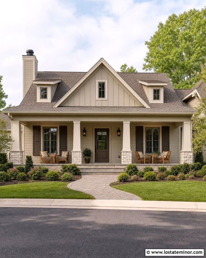 Monochrome Sand House With Matching Porch Columns - 30 Sand House Design With Porch Columns Ideas