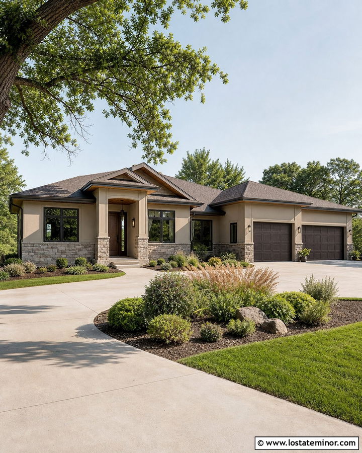 Monochrome Stone House With Taupe Front Door - 30 Stone House Design With Front Door Ideas