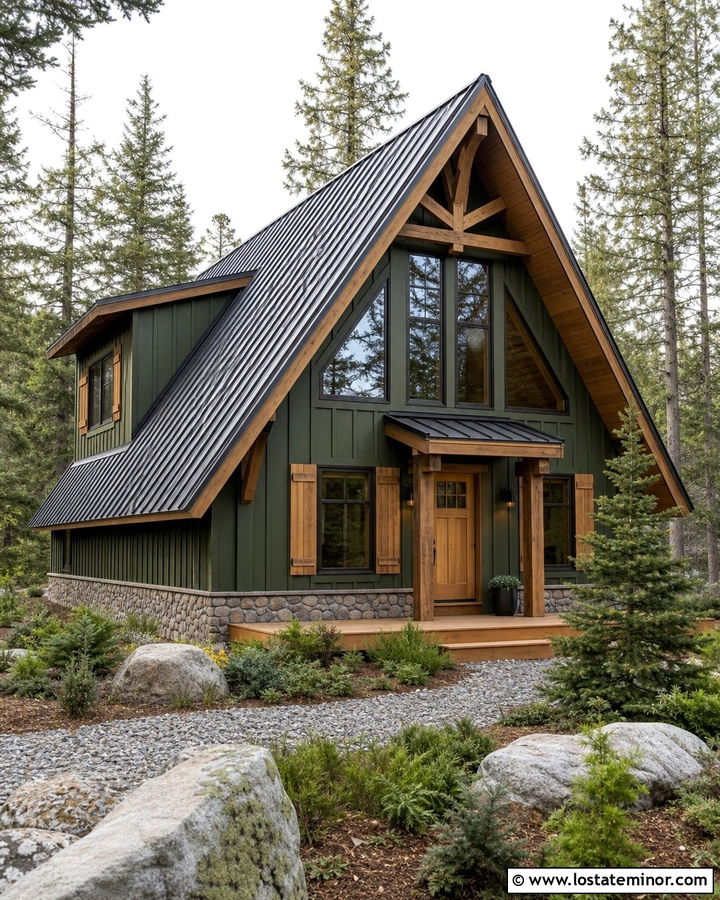Moss Green A Frame House With Cedar Shutters - 30 Moss Green House Design With Shutters Ideas