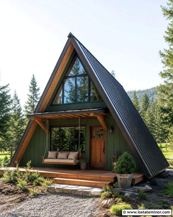 Moss Green A Frame House With Deck Swing - 30 Moss Green House Design With Swing Ideas