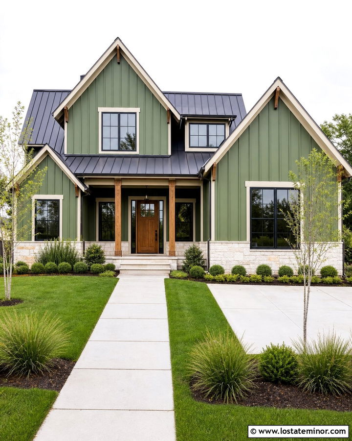 Moss Green Board And Batten Gable House - 30 Moss Green House Design With Gables Ideas