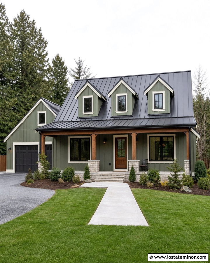 Moss Green Board And Batten House With Dormers - 30 Moss Green House Design With Dormers Ideas