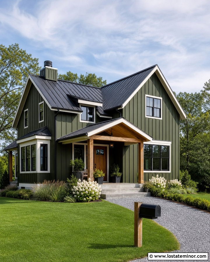 Moss Green Board And Batten House With Wood Mailbox - 30 Moss Green House Design With Mailbox Ideas