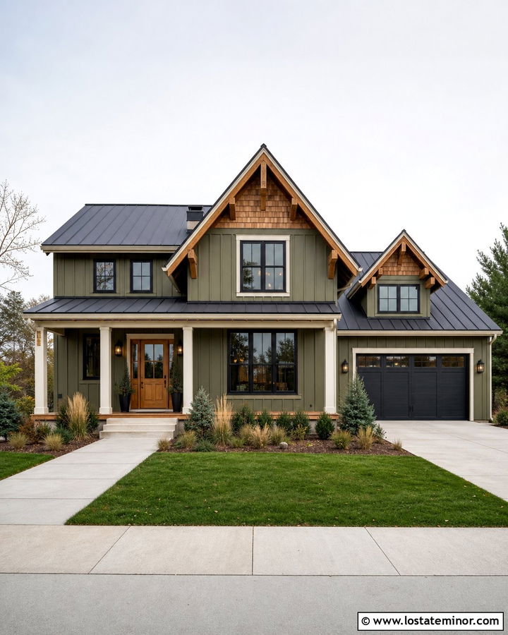 Moss Green Board And Batten With Cedar Shake - 30 Moss Green House Design With Cedar Shake Ideas