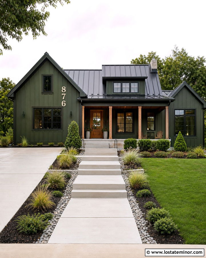 Moss Green Board And Batten With Oversized Numbers - 30 Moss Green House Design With House Numbers Ideas