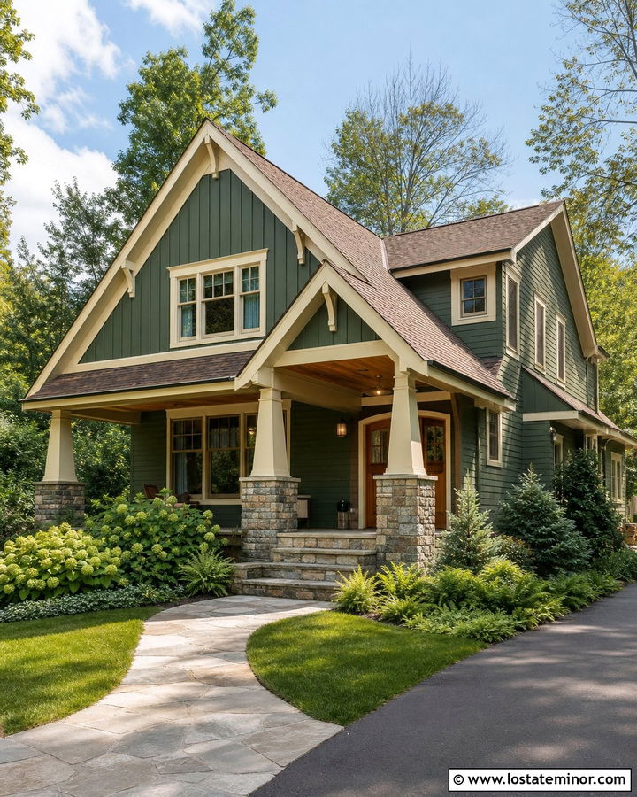 Moss Green Board and Batten Craftsman House - 30 Moss Green House Design With Board and Batten Ideas