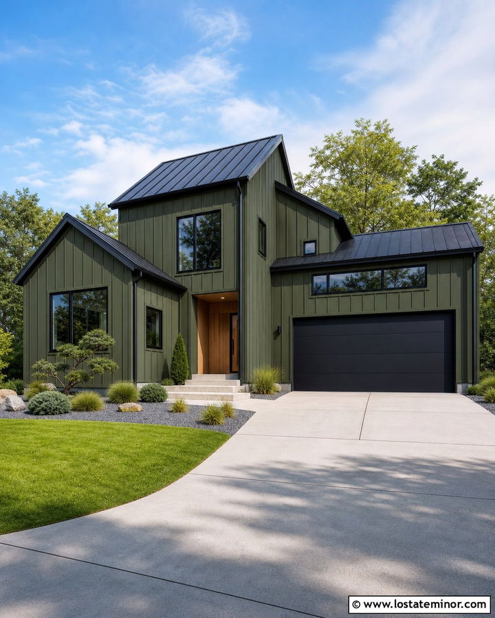 Moss Green Board and Batten Modern House - 30 Moss Green House Design With Board and Batten Ideas