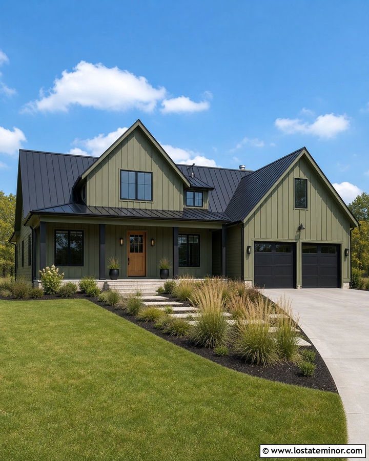 Moss Green Board and Batten With Black Trim - 30 Moss Green House Design With Board and Batten Ideas