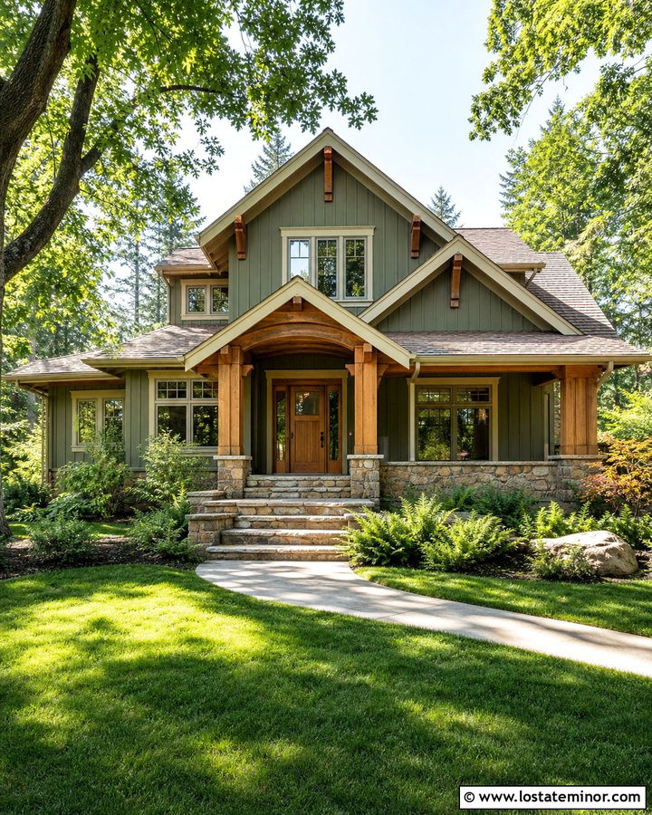 Moss Green Board and Batten With Cedar Accents - 30 Moss Green House Design With Board and Batten Ideas