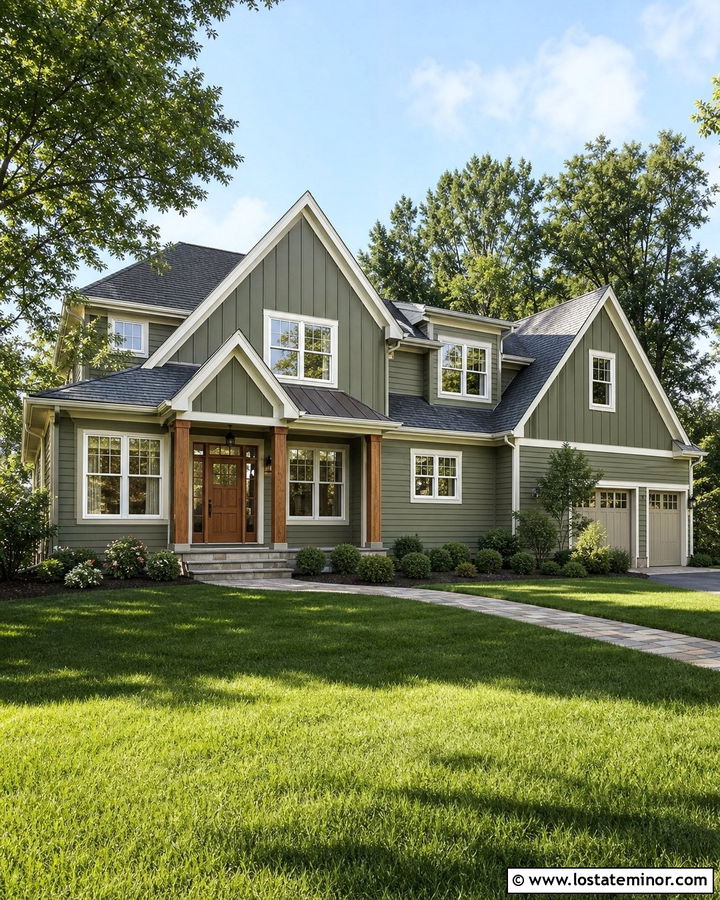 Moss Green Board and Batten With Horizontal Siding - 30 Moss Green House Design With Board and Batten Ideas
