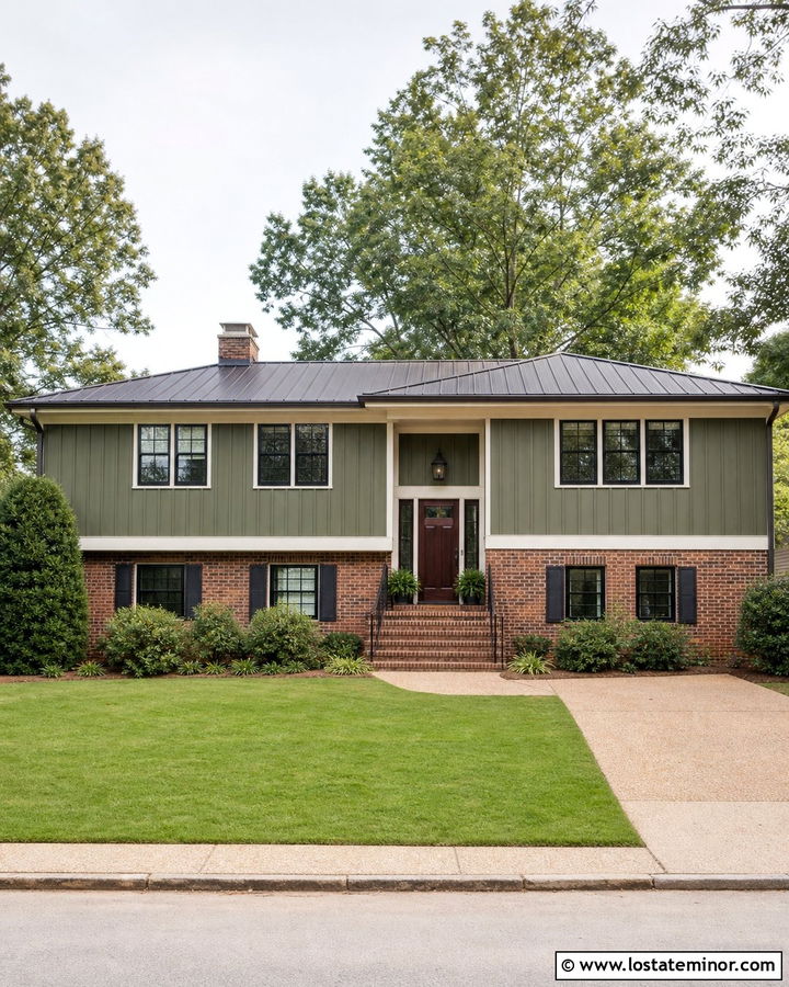 Moss Green Board and Batten With Red Brick - 30 Moss Green House Design With Board and Batten Ideas