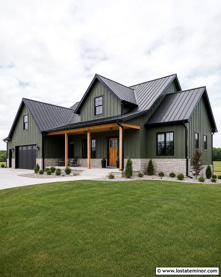 Moss Green Board and Batten With a Metal Roof - 30 Moss Green House Design With Board and Batten Ideas