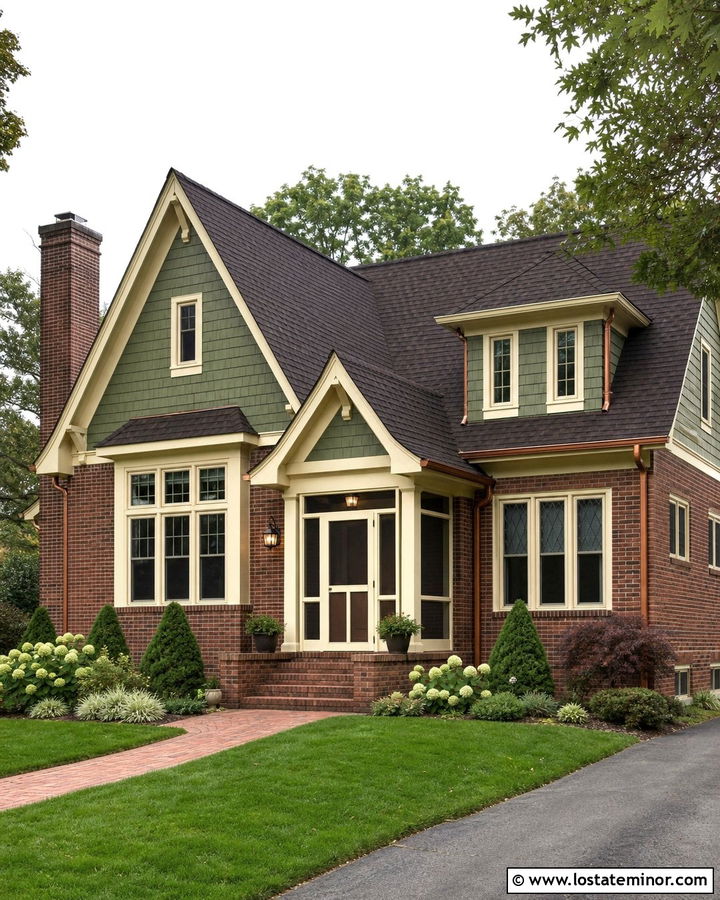 Moss Green Brick House With Cream Screen Door - 30 Moss Green House Design With Screen Door Ideas
