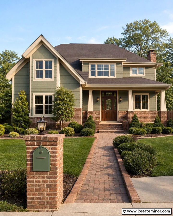 Moss Green Brick House With Matching Brick Mailbox - 30 Moss Green House Design With Mailbox Ideas