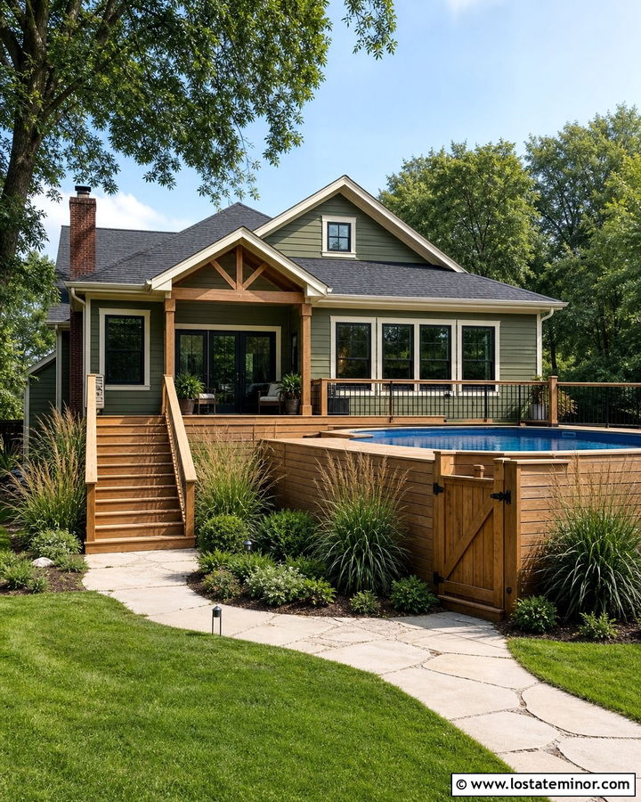 Moss Green Bungalow With Above Ground Pool - 30 Moss Green House Design With Swimming Pool Ideas