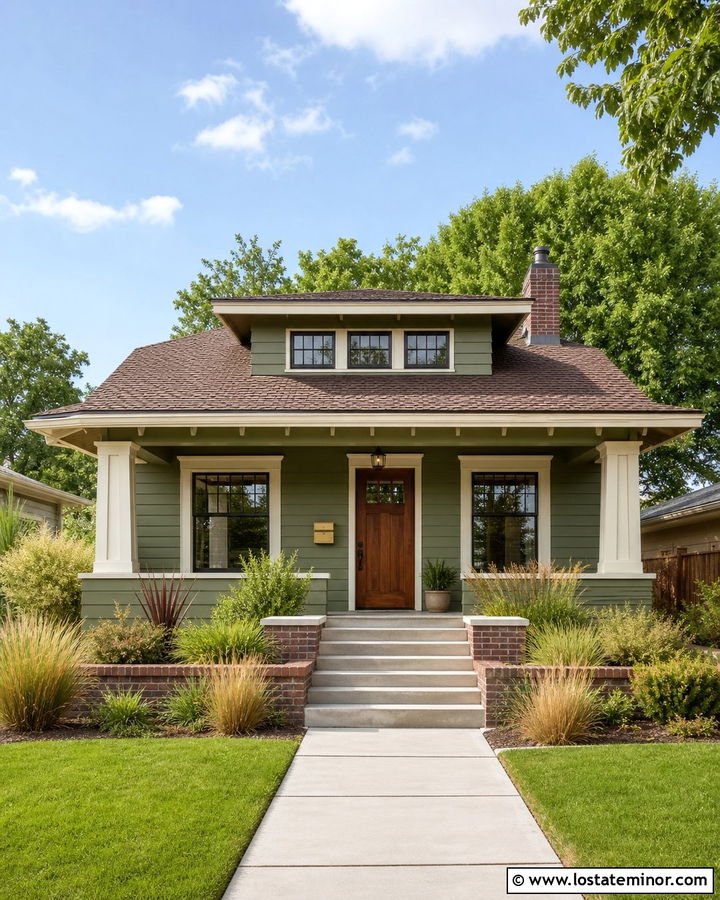 Moss Green Bungalow With Brass Mailbox - 30 Moss Green House Design With Mailbox Ideas