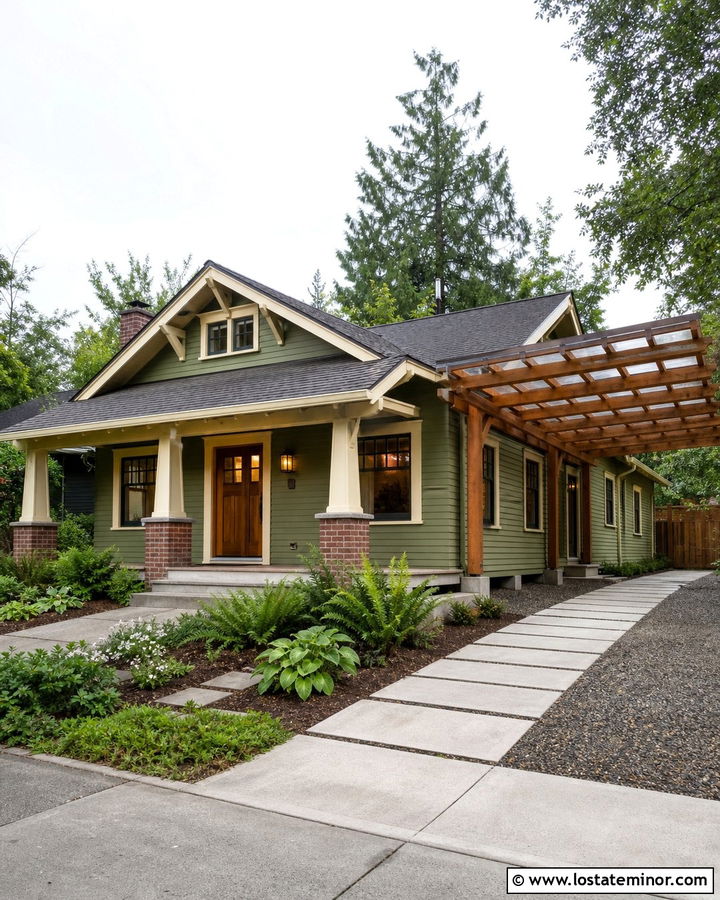 Moss Green Bungalow With Carport Pergola - 30 Moss Green House Design With Carport Ideas