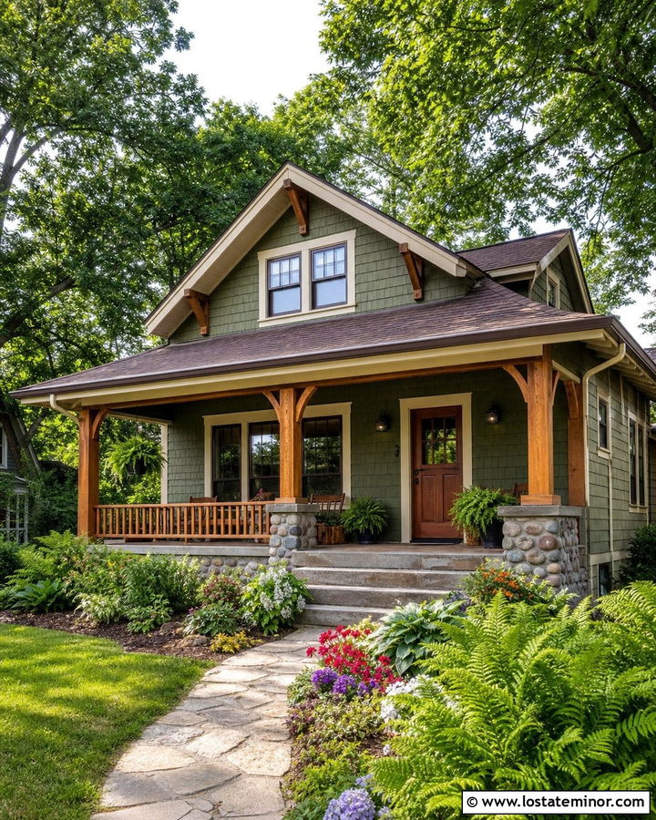 Moss Green Bungalow With Cedar Accents - 30 Moss Green House Design With Shingles Ideas