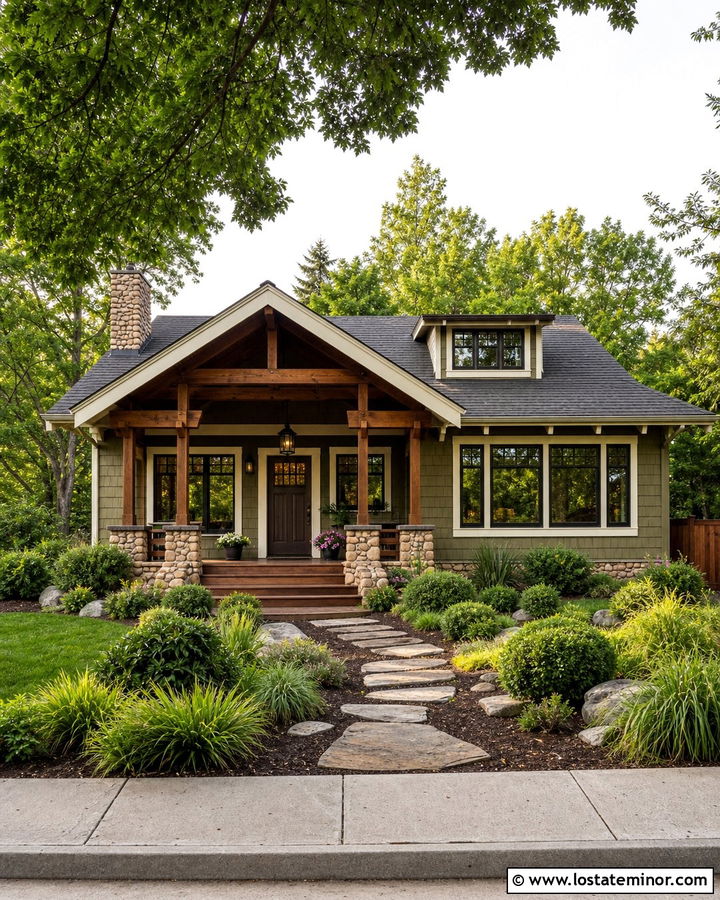 Moss Green Bungalow With Cedar Portico - 30 Moss Green House Design With Portico Ideas