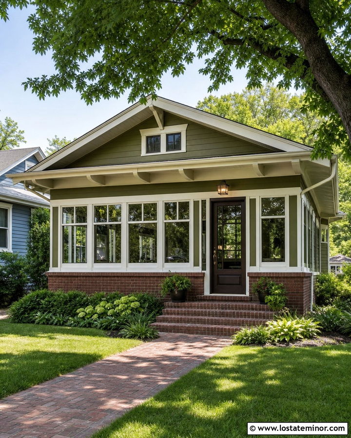 Moss Green Bungalow With Enclosed Front Sunroom - 30 Moss Green House Design With Sunroom Ideas