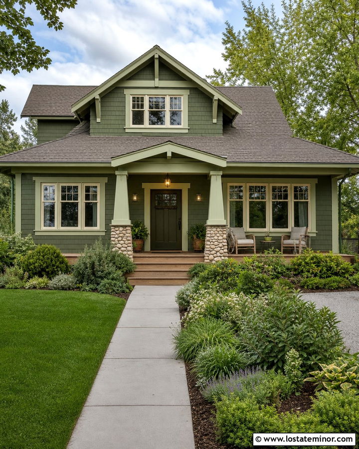 Moss Green Bungalow With Green Trim - 30 Moss Green House Design With Trim Ideas