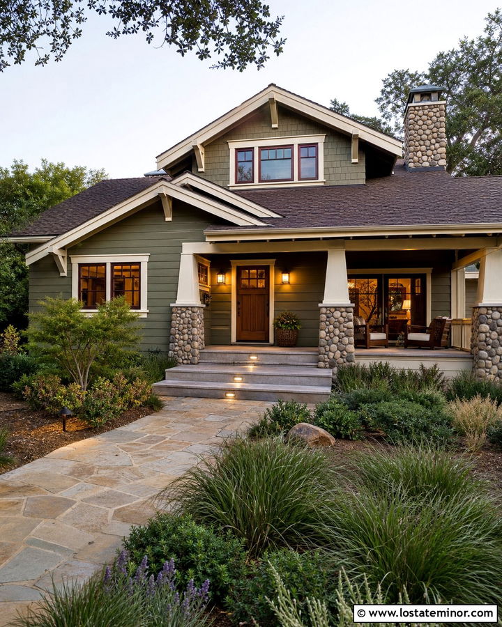 Moss Green Bungalow With Mission Lighting - 30 Moss Green House Design With Lighting Ideas