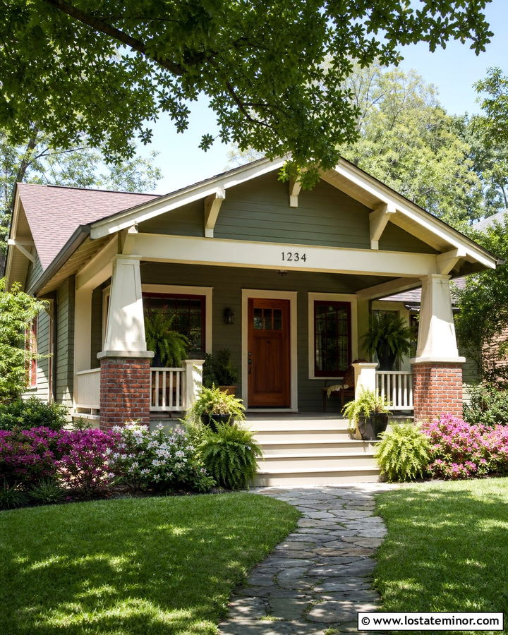 Moss Green Bungalow With Porch Beam Numbers - 30 Moss Green House Design With House Numbers Ideas