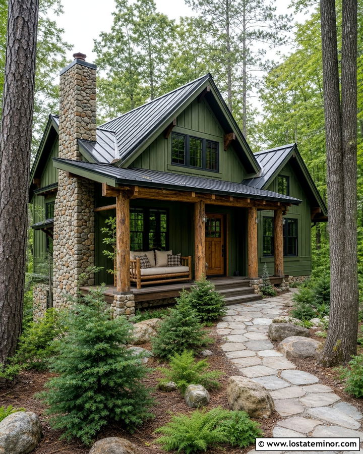 Moss Green Cabin With Black Roof Daybed - 30 Moss Green House Design With Daybed Ideas