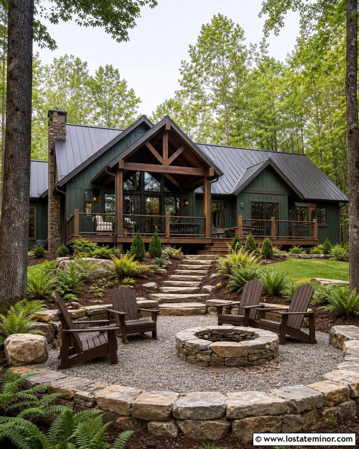Moss Green Cabin With Fire Pit - 30 Moss Green House Design With Backyard Ideas