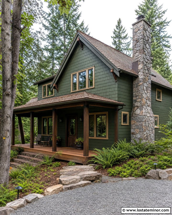 Moss Green Cabin With Wood Shingles - 30 Moss Green House Design With Shingles Ideas