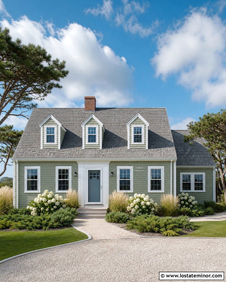 Moss Green Cape Cod House With Coastal Landscaping - 30 Moss Green House Design With Landscaping Ideas