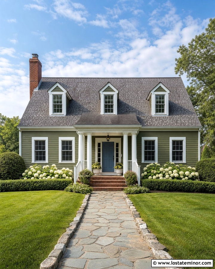 Moss Green Cape Cod House With Covered Porch - 30 Moss Green House Design With Front Porch Ideas