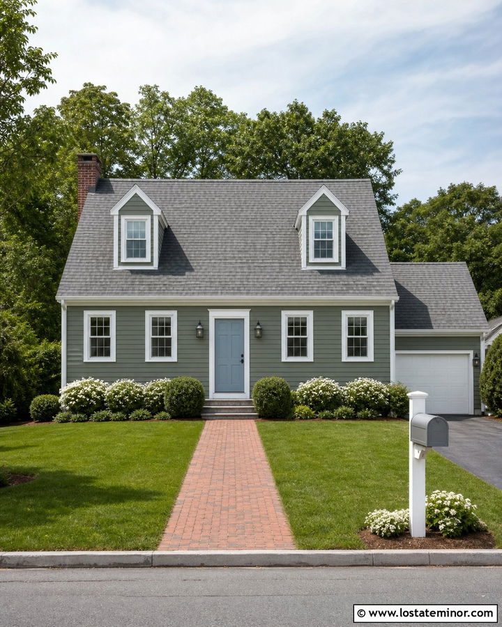 Moss Green Cape Cod House With Gray Mailbox - 30 Moss Green House Design With Mailbox Ideas