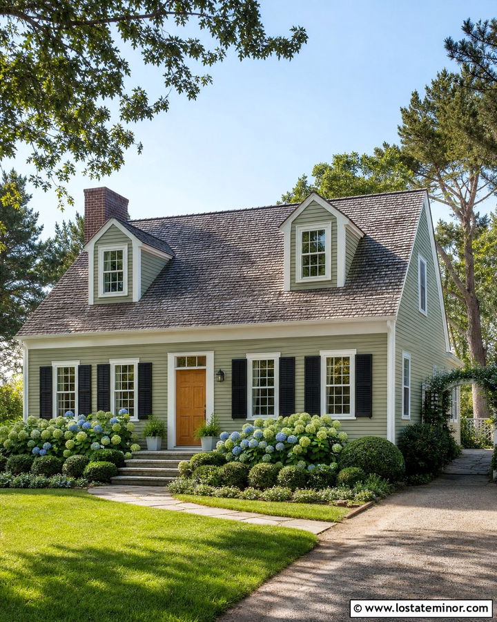 Moss Green Cape Cod House With White Trim - 30 Moss Green House Design With Accents Ideas