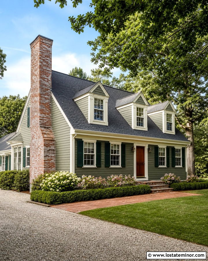 Moss Green Cape Cod With Brick Chimney - 30 Moss Green House Design With Brick Accents Ideas