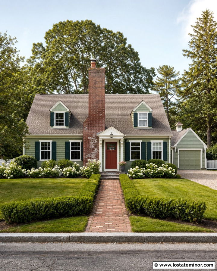 Moss Green Cape Cod With Center Chimney - 30 Moss Green House Design With Chimney Ideas
